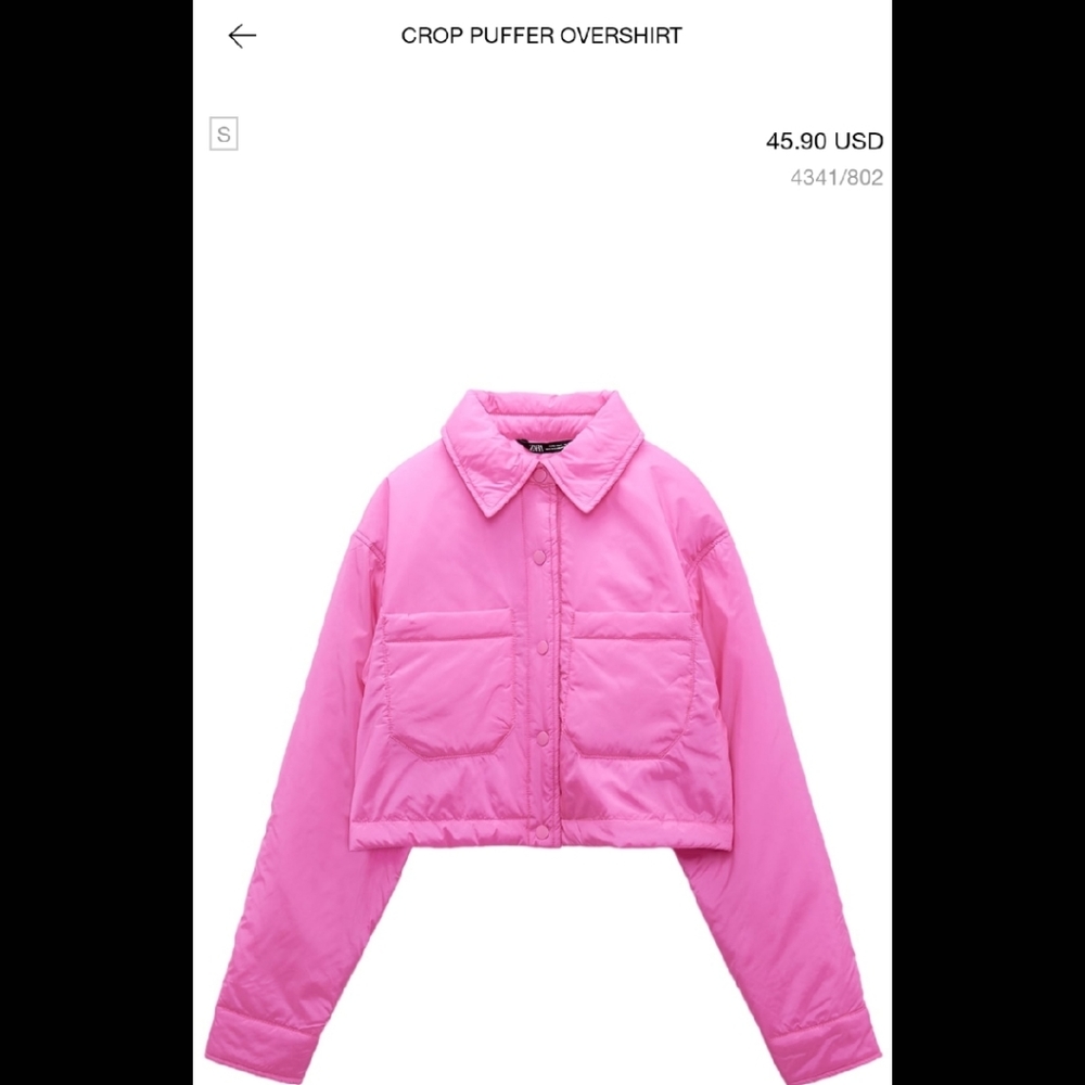 Pink puffer jacket (cropped)